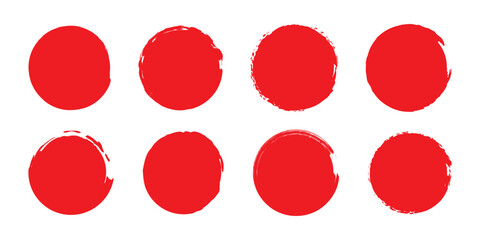 Brush red stroke circle japan sun frame. Hand drawn rough scribble texture effect red circle. Brush circles. grunge circles.