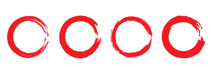 Red grunge circles shapes, grunge round shapes. Paint brush stamp collection. Vector red brush circle. Red grunge circle stamp. Vector illustration. EPS 10