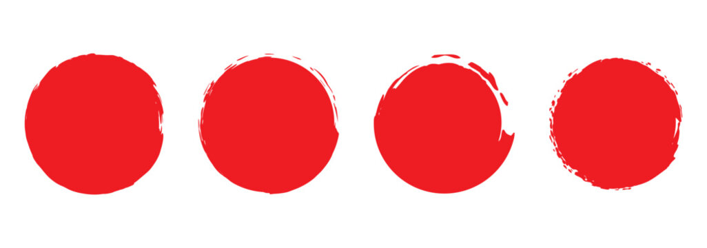 Set of red grunge circles shapes on a white background. Paint brush stamp collection. Vector brush circle. Grunge round shape.