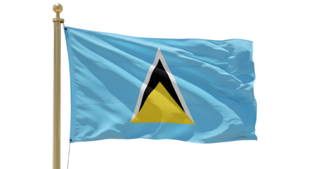 A vibrant flag of Saint Lucia waving proudly against a clear blue sky, symbolizing national pride and identity