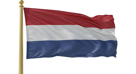 A vibrant flag of the Netherlands waving in the breeze against a clear blue sky, symbolizing national pride and heritage