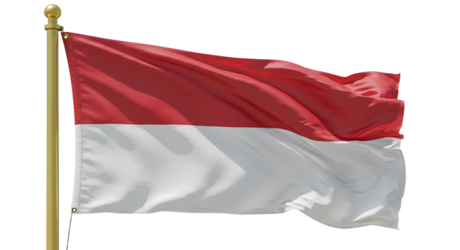 A vibrant Indonesian flag waving proudly on a flagpole, symbolizing national pride against a clear blue sky