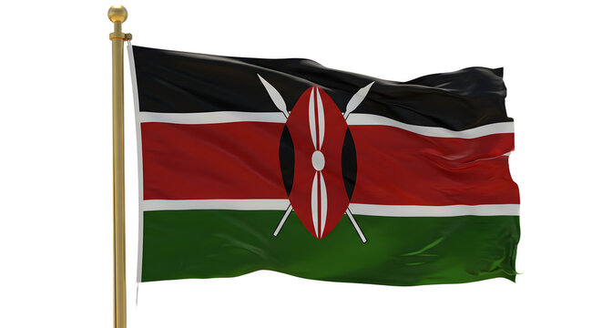 A vibrant representation of the Kenyan flag waving proudly against a clear blue sky, symbolizing national pride and unity - Powered by Adobe