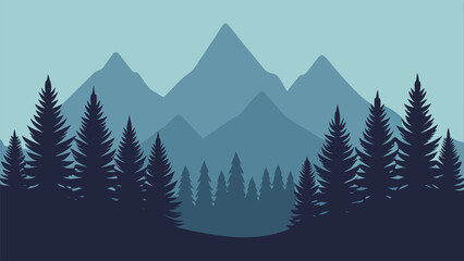 Fototapeta premium Serene mountain landscape with silhouetted evergreen forest