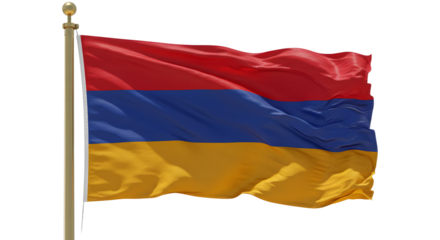 Armenian flag waving in the wind against a clear blue sky, symbolizing national pride and heritage