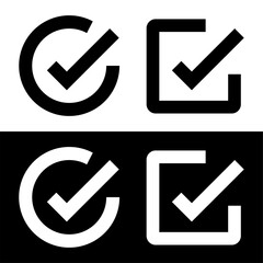 four check mark icons in both black on white and white on black variations. 
