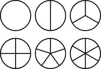six circle icons, each circle progressively divided into more equal parts. 