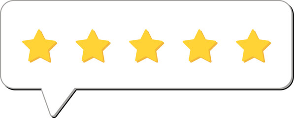 five yellow stars arranged horizontally inside a white speech bubble with a gray shadow,rating