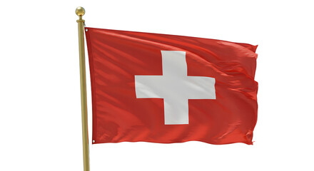 Swiss flag waving proudly against a clear blue sky, symbolizing national pride and identity in a serene landscape