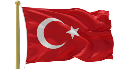 Turkish flag waving in the wind against a clear blue sky, symbolizing national pride and identity in a serene outdoor setting