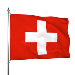 A stunning Swiss flag with a striking red background and a bold white cross in the center perfectly isolated on a clean white background