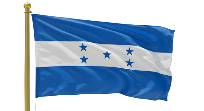 Vibrant flag of Honduras waving in the wind, showcasing its blue and white colors with five stars, symbolizing unity - Powered by Adobe