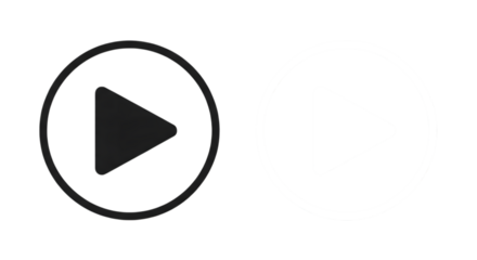 A simple black play button icon with a triangle inside a circle on a transparent background