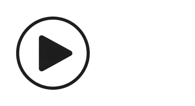 A simple black play button icon with a triangle inside a circle on a transparent background