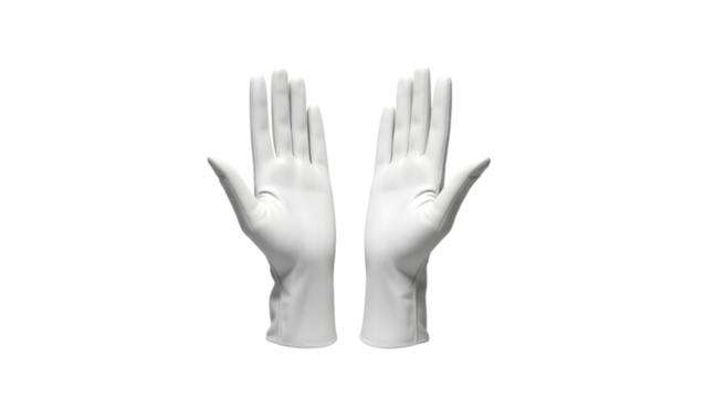 Two open white hands reaching upwards in a gesture of prayer or supplication isolated on transparent background