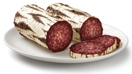 Two sliced sausages on a plate