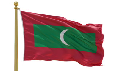 Vibrant flag of the Maldives waving in the breeze, symbolizing national pride against a clear blue sky backdrop