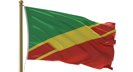 Vibrant flag of the Republic of the Congo waving in the wind, symbolizing national pride against a clear blue sky