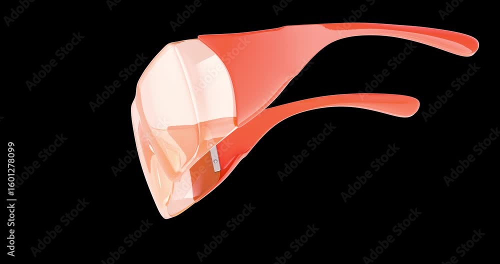 Poster orange protective safety glasses, rotation animation, seamlessly loopable. 3d rendering isolated on 