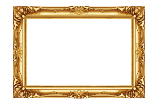 Old Antique Gold Frame Isolated on White and Png Transparent Background