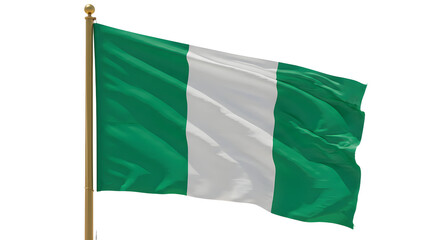 Vibrant Nigerian flag waving against a clear blue sky, symbolizing national pride and unity in a festive atmosphere