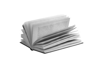 Abstract academic book with turning pages isolated on white background.