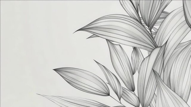 Monochromatic botanical  featuring a detailed line drawing of leaves. Ideal for use in nature books, botanical publications or as decorative art.