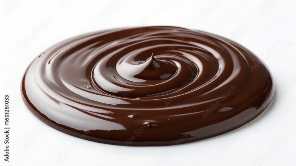 Poster circular puddle of melted dark chocolate with glossy surface and smooth texture, creating rich and i
