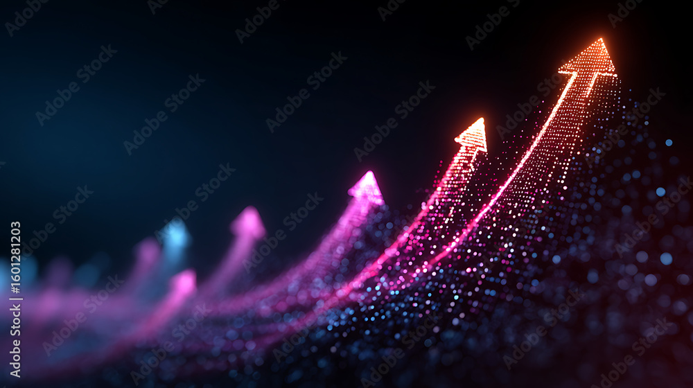 Poster abstract digital arrows ascending upward through particles symbolizing growth progress and success i