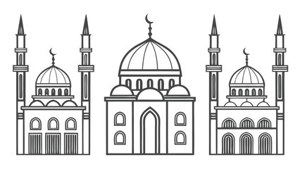 Obraz premium Hand drawn sketch of three mosques with domes and minarets