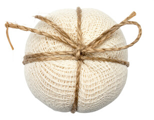 Obraz premium Round ball of white twine secured with jute string, isolated on transparent background