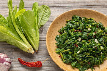 Roman-style chicory greens sautéed in olive oil with garlic and hot pepper flakes (Cicoria...