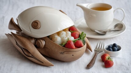Creative lunchbox with fruits and vegetables