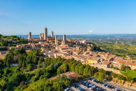 Aerial view, San Gimignano, UNESCO World Heritage Site, Siena, Tuscany, Italy,
