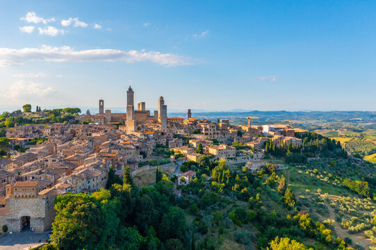 Aerial view, San Gimignano, UNESCO World Heritage Site, Siena, Tuscany, Italy,
