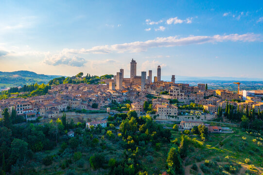 Aerial view, San Gimignano, UNESCO World Heritage Site, Siena, Tuscany, Italy,

