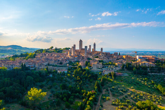 Aerial view, San Gimignano, UNESCO World Heritage Site, Siena, Tuscany, Italy,
