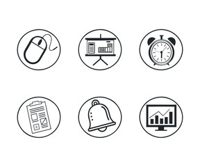office workplace stationary items minimal icons set