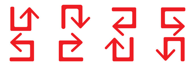Road sign icon set with turn arrow symbol direction, navigation, guide, U-turn path, split way vector illustration for traffic transport map.