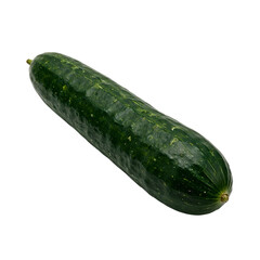 Fresh green cucumber with vibrant skin and delicate ridges perfectly centered and isolated on a white background