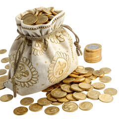 Wealth, Riches, Abundance: Gold Coins in a Fabric Pouch - Prosperity Concept