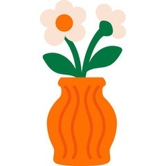 Cartoon orange vase with white flowers flat floral illustration