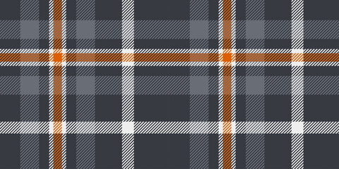 Seamless Grey and Orange Tartan Plaid Pattern with White Highlights in a Modern Geometric Design