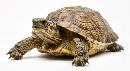 A Detailed Close Up Of An Eastern Box Turtle Facing The Camera On An Isolated White Background