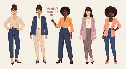 Diverse women celebrating gender equality standing together in professional attire on Women's Equality Day