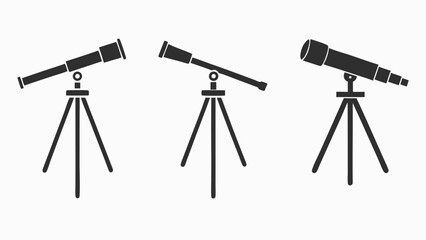 Three silhouette telescopes on tripod stands against a white background