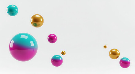 Floating colorful spheres on a white background creating a minimalist and modern abstract design