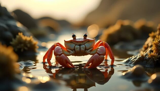 Crab smiling in tidal pool