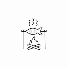 fish grill fire icon sign vector