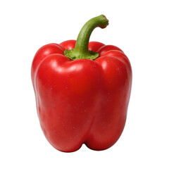 Fresh red bell pepper with glossy surface and vibrant color featuring a green stem isolated on a white background
